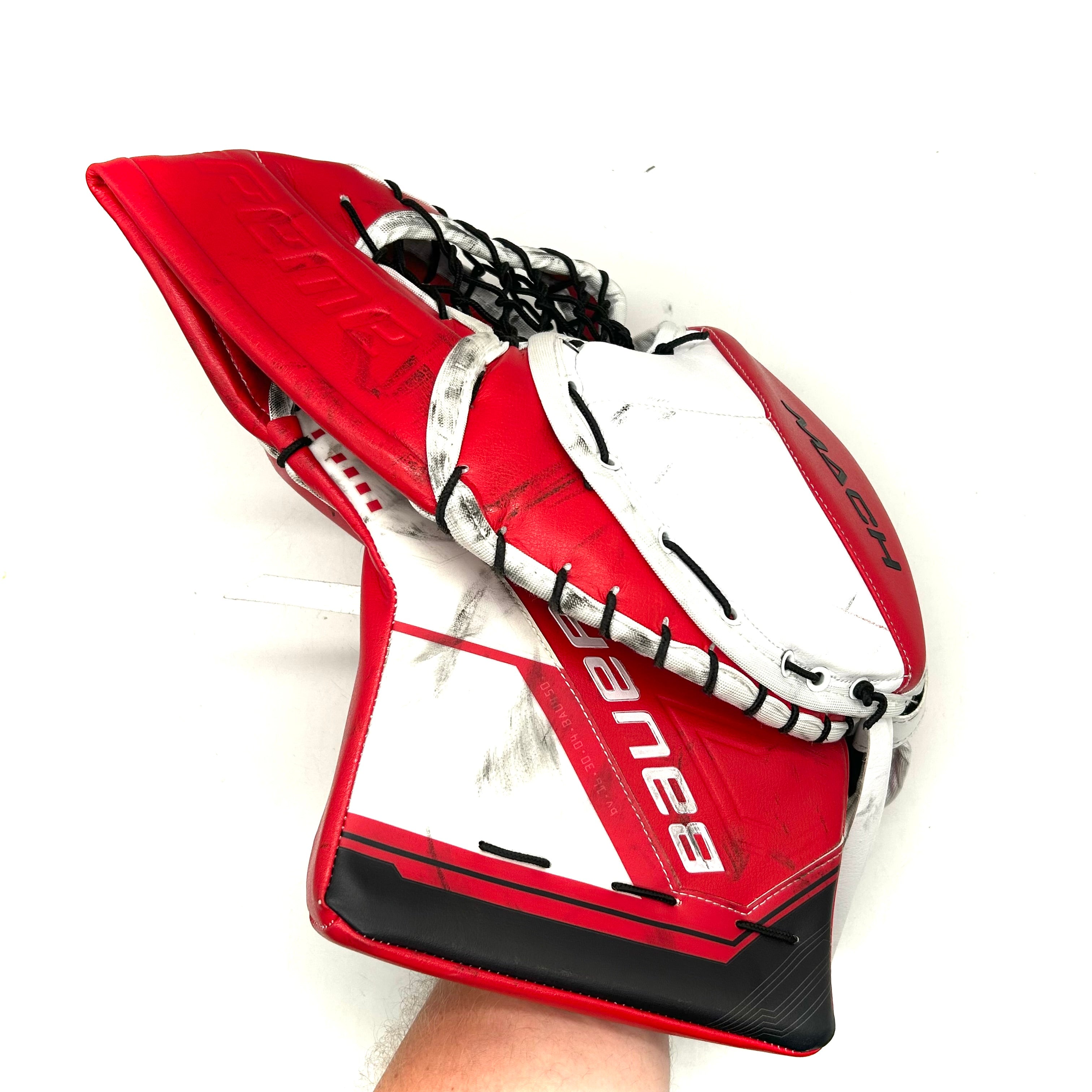 Bauer Supreme Mach - Gant de gardien de but Pro Stock d'occasion (rouge/noir/blanc)